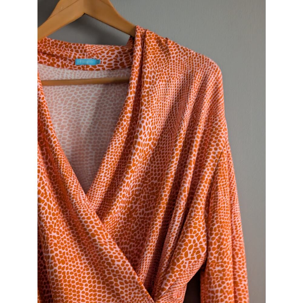 J. McLaughlin Catalina Cloth Faux Wrap Top XL Orange Pink Animal Print - Picture 4 of 14